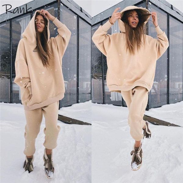 

women two pieces tracksuits autumn winter thick fleece warm oversized sweatshirt hoodies female casual sports jogging suits women's, Gray