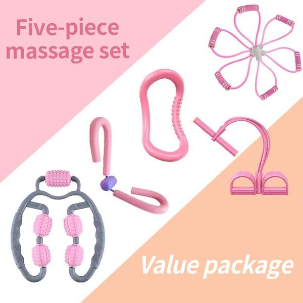 

resistance bands 5 pcs set yoga fitness equipment weight loss massage roller muscle relaxation thin leg shaper