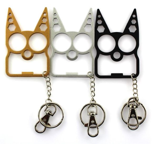

multi function self defense keychain mental cat car keychains bottle opener creative wrench broken window key chain fashion handbag keychain, Silver