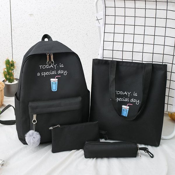 

backpacks 4-piece canvas school bag for teen girls, shoulder bag, trend fashion