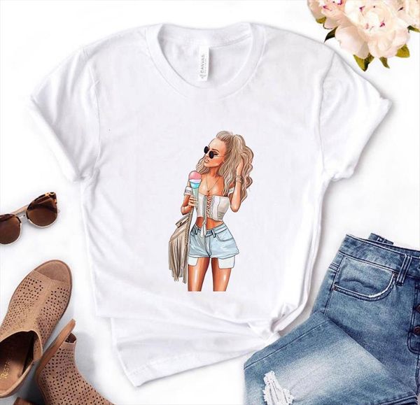 

ice cream girl print women t shirts cotton casual funny yong tee pm 124, White