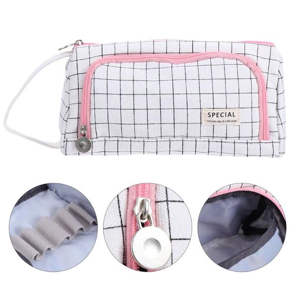

large capacity zipper pencil pouch canvas pen bag student stationery bags