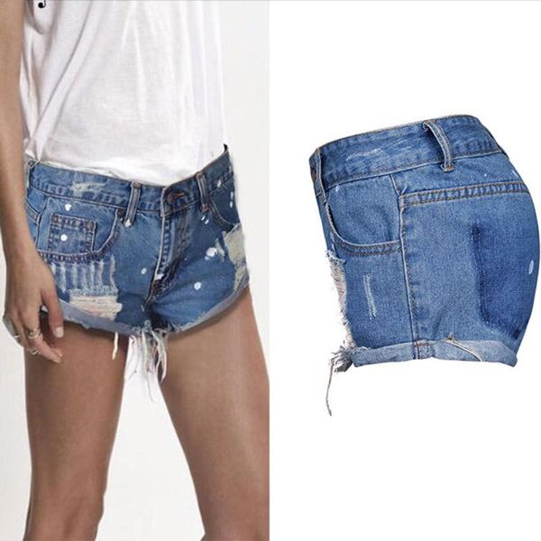 

women ripped jeans denim shorts worn loose pants y784 women's, Blue