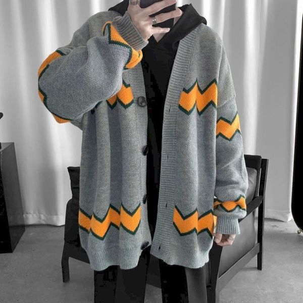 

men's sweaters vintage cardigan sweater oversized men knit long sleeve v-neck autumn winter grunge loose coat korean fashion chic male, White;black