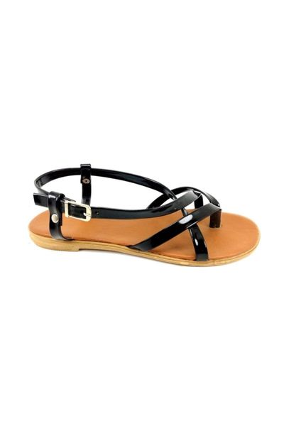 

sandals summery black patent leather thong
