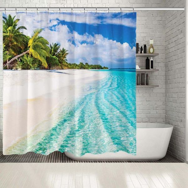 

shower curtains curtain beach with palm trees cloudy sky summer vacation travel holiday in maldives luxury destination po