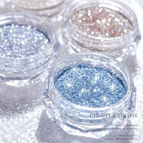

nail glitter crystal diamond powder rainbow shiny pigment holographic glass micro drill nails art decoration decor for, Silver;gold