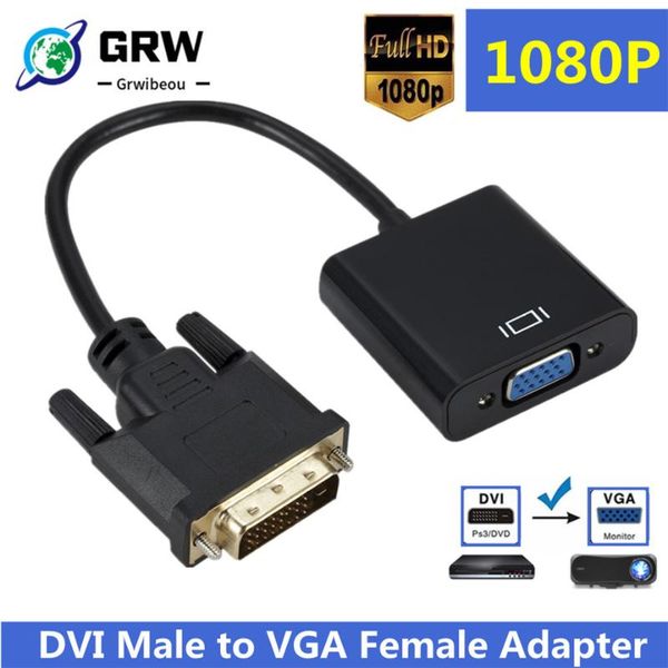 

grwibeou full hd 1080p dvi-d dvi to vga adapter video cable converter 24+1 25pin 15pin converterfor pc computer monitor cables & connectors