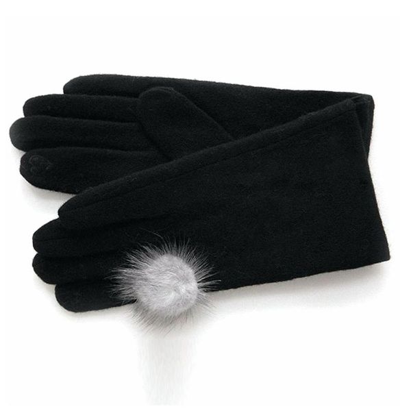 

fingerless gloves winter cashmere women warm touch screen pompom elegant female mittens femme, Blue;gray
