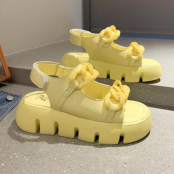 

sandals platform chunky women wedges shoes fashion open toe chain sandal summer 2021 sport casual flat beach sandalias mujer, Black