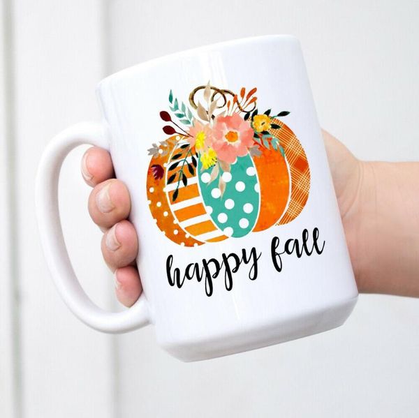 

mugs pumpkin happy fall thanksgiving autumn gift mug white coffee tea cup