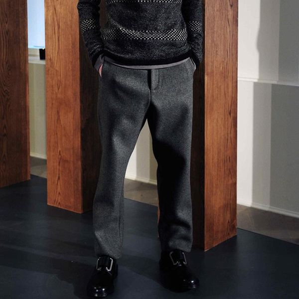 

men's pants casual woolen winter product slim business straight large size pure wool trousers, Black