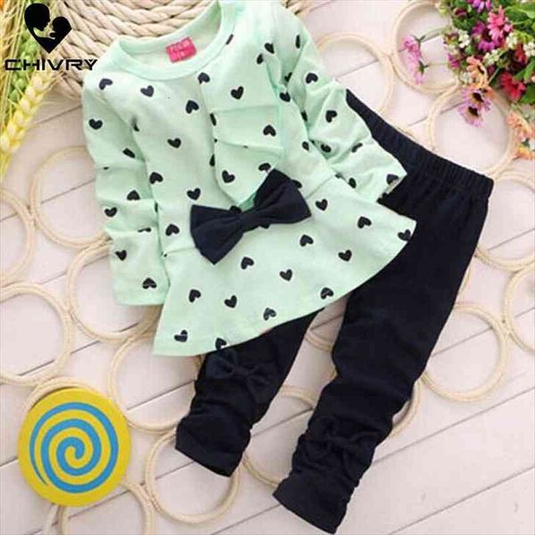 

2pcs newborn infant baby girls clothes set spring autumn toddler girls heart print dress solid pants kids cloth sets, White