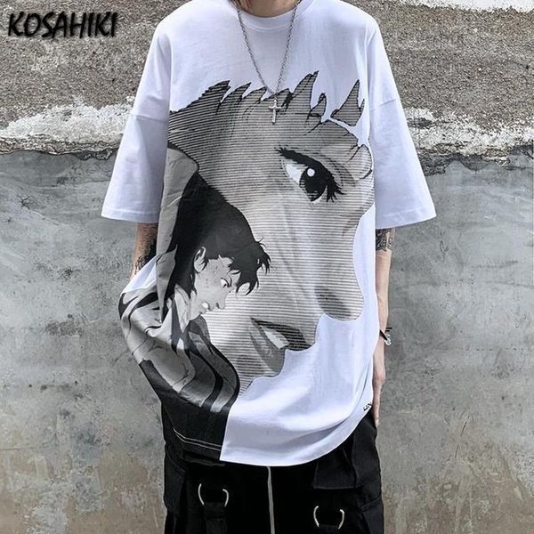 

women's t-shirt kosahiki japanese streetwear loose women men y2k aesthetic graphic tees 2021 summer harajuku cartoon tshirts, White
