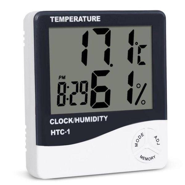 LCD Elektronisches Digitales Temperatur-Feuchtigkeitsmessgerät Thermometer Hygrometer Indoor Outdoor Wetterstation Uhr HTC-1