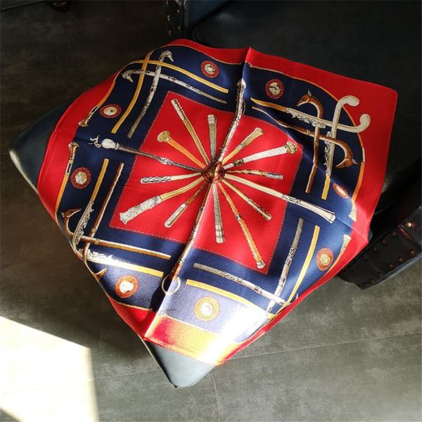 

scarves 100% genuine silk women handkerchief brand square scarf vintage sceptre wrap small size luxury bag strap ladys headband red, Blue;gray