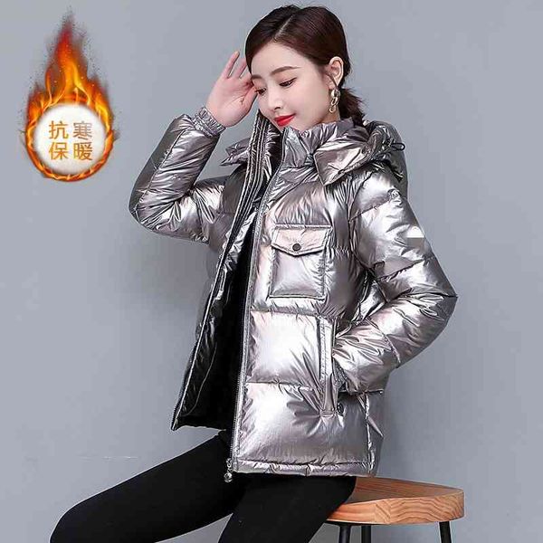 

mengkou jacket 2021 trend coat women's bright autumn and winter white duck down short thickened korean version, Black