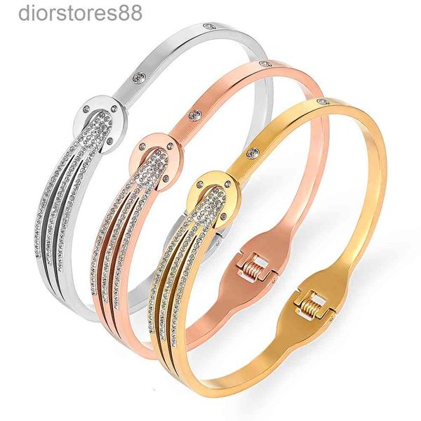 

bangles bracelet jewelry belt buckle design diamond studded titanium steel spring stainless gold plated, Black
