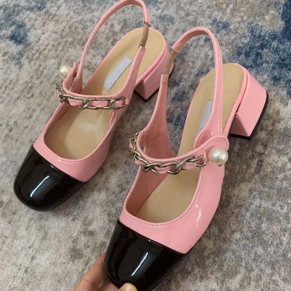 

sandals for women designer shoes rubber patent leather kitten heel it is a must-have shoe for leisure places, Black
