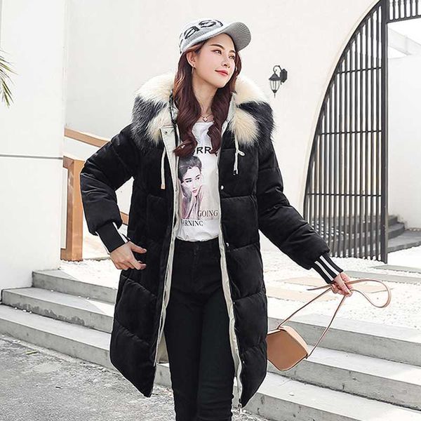 

women's down & parkas winter jacket women coat female long slim solid color jackets zip fur collar coat1 25gv, Black