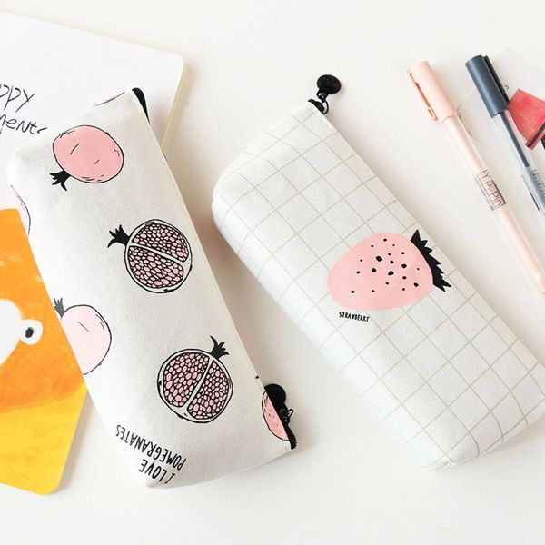 

1pc cartoon fruit pomegranate strawberry pencil case kawaii stationery school pen bag canvas portable makeup brush storage bags