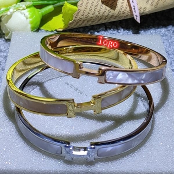 

bangles bracelet chaopai emma home h letter buckle enamel titanium steel, Black