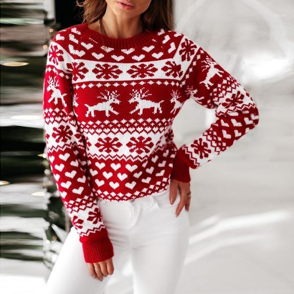 

christmas women pullover sweater o neck elk snowflake winter warm knit crochet female sweater#30 women's sweaters, White;black