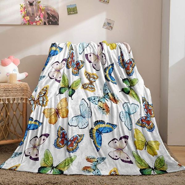 

blankets throw blanket white flannel fleece blue yellow colored butterflies printed bed for sofa chair travelling