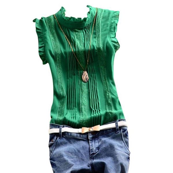

good quality women elegant summer ruffle sleeve neck slim fitted shirts work blouse tee women's blouses &, White
