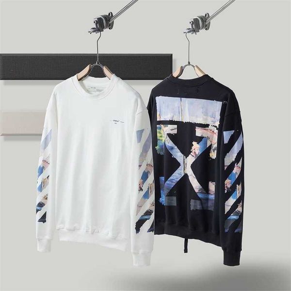

hoodiesautumn winter new fashion br off oil painting monet arrow hoodie men's and women's white high street loose zipper jacket, Black