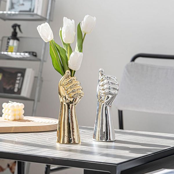 

vases hand shape decorative flower vase nordic style sculpture counterceramic tulip living room decoration floral arrangement