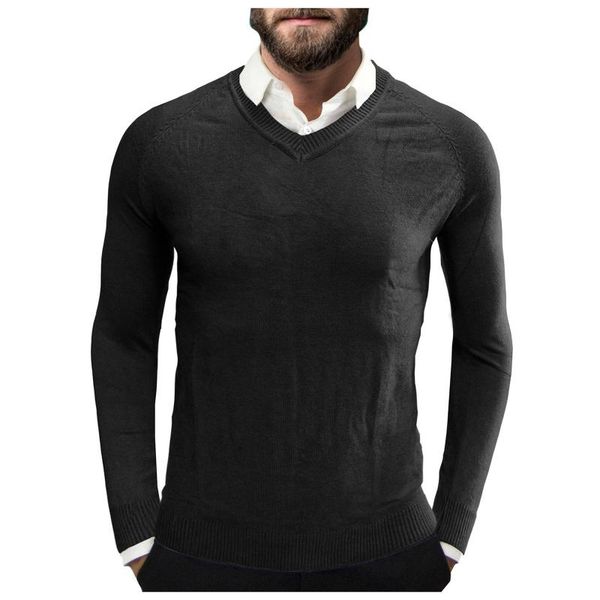 

men's sweaters men autumn and winter casual pullover solid color long-sleeved v-neck slim bottoming sweater man casaul, White;black