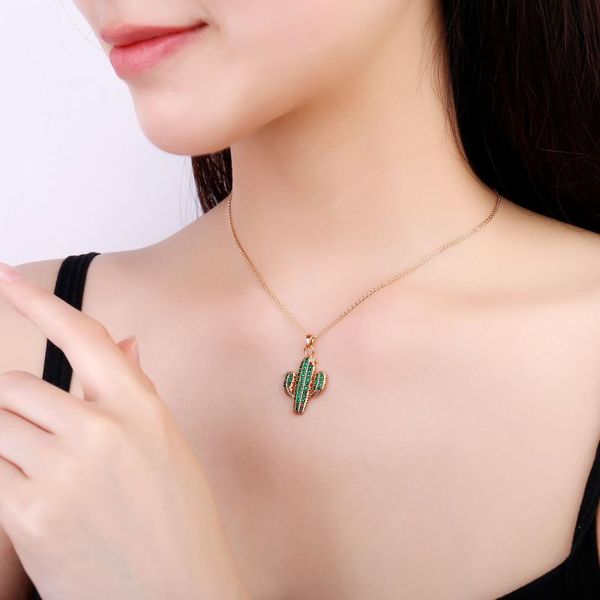 

pendant necklaces bohemia style cz cactus necklace for women cubic zirconia chains adjustable choker accessories 2021, Silver