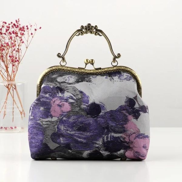 

evening bags vintage purple flowers women's handbags purses women shoulder crossbody bag chain ship