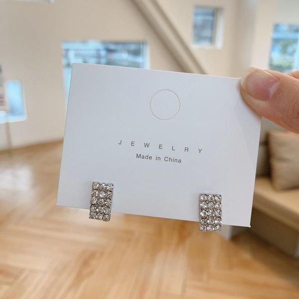 

stud 2021 wedding jewelry design silver color simple square crystal earrings fashion women statement, Golden;silver
