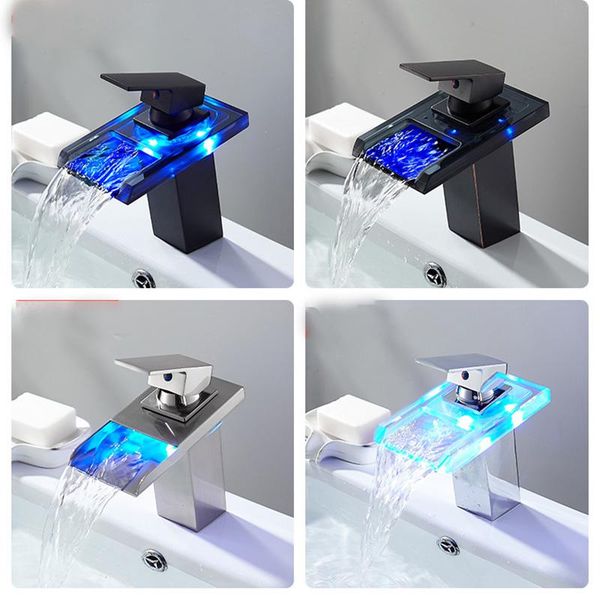 

bath accessory set luminous waterfall faucet led light bathroom cabinet wash hand counter basin and cold water
