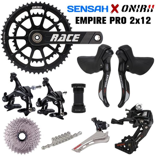 

bike derailleurs sensah empire pro 2x12 speed 24s road bicycle groupset, carbon fiber shifter rear derailleur + onirii race crank, cassette