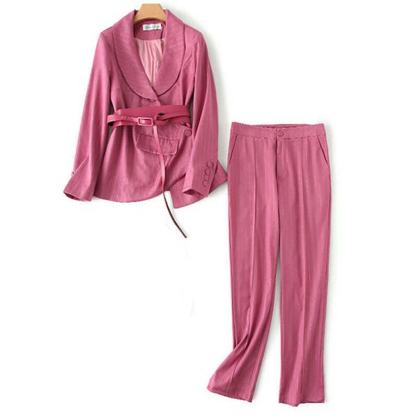 

autumn ladies trouser suit two-piece casual slim waist gold striped jacket elegant slim pants 210527, White