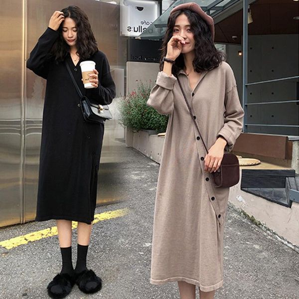 

casual dresses qnpqyx spring long-sleeved woman dress plus size polyester single-breasted loose female brief lady l-4xl l0045, Black;gray