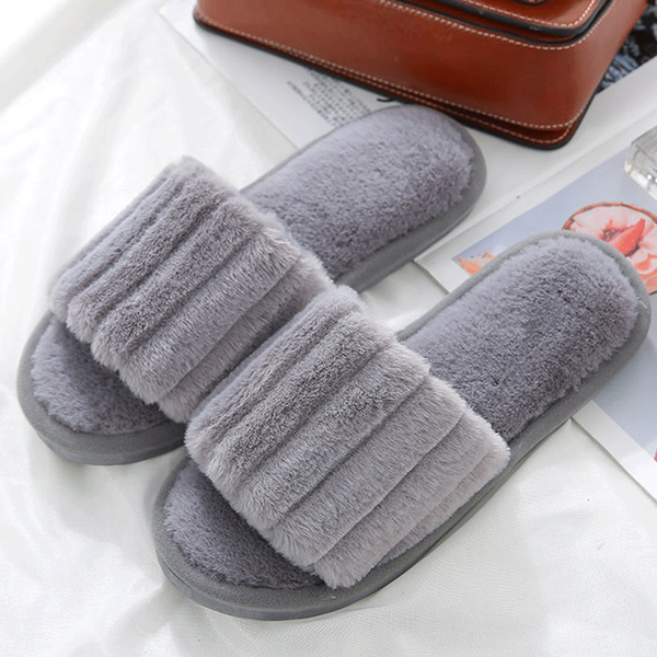 

women slippers with fur slides non-slip warn winter soft slippers fluffy velvet plush woman house slippers szie 35-42, Black