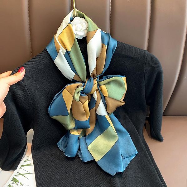 

scarves 2021 korean fashion simple silk scarf travel sun protection shawl medium length 40*165cm, Blue;gray