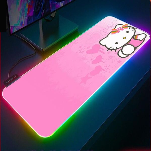 

mouse pads & wrist rests anime kawalili pad rgb pink 7 color light led gamer lapoffice keyboard mat carpet cute cat gaming