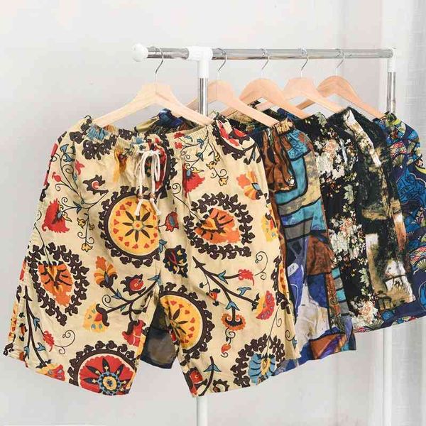 

2020 summer cotton hemp printed underpants beach pants men's linen loose large quick drying shorts