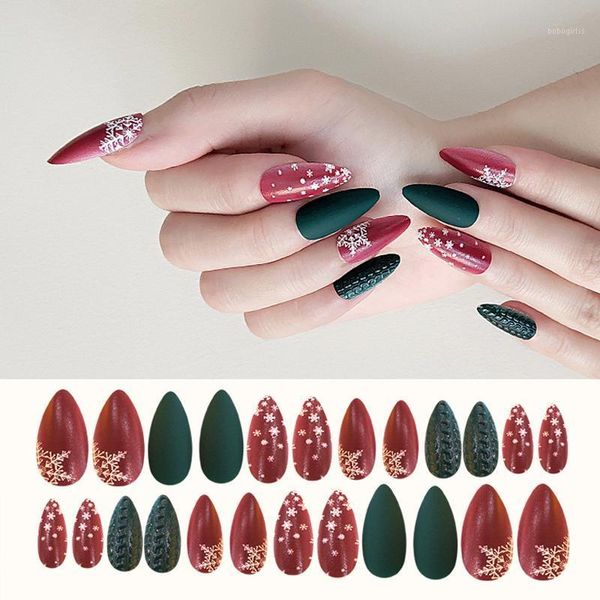 

pcs/set christmas false nail tips stiletto fake nails designs artificial art tip year with adhesive tape1, Red;gold