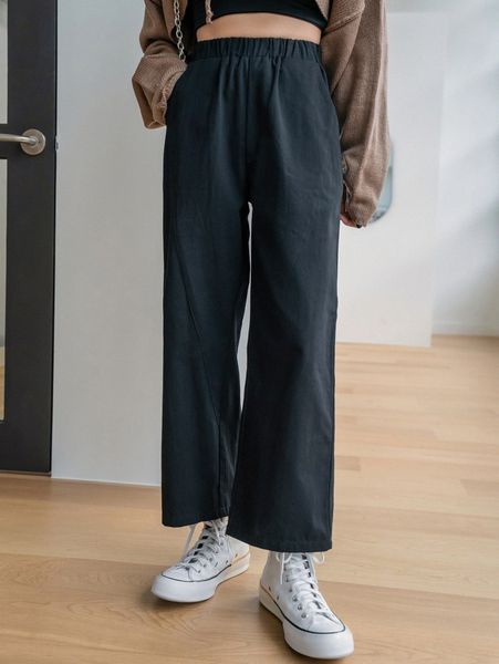 

dazy elastic waist hidden pocket pants h2cf#, Black;white