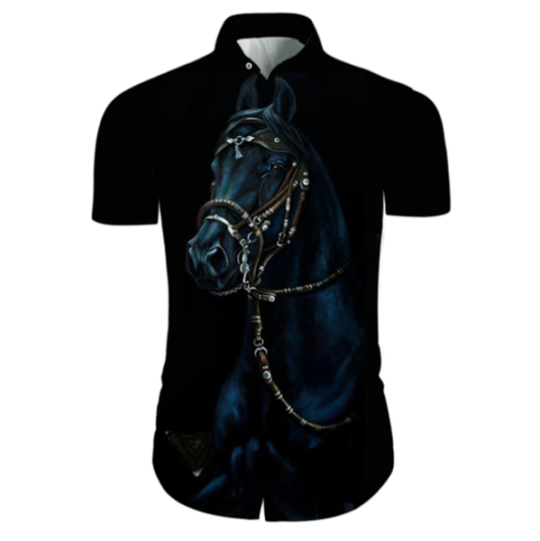 

printed short sleeve shirt 2021 animal mustang trend men's versatile casual shirts, White;black