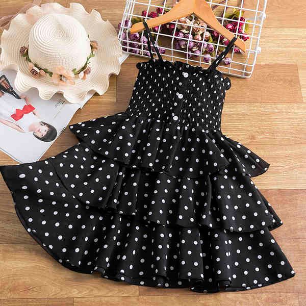 3-8 Jahre Sommerkleid für Mädchen Blume Polka Dot Sling Cake Fluffy Kleider Hochzeitsfeier Prinzessin Brautjungfer formelles Kleid Q0716