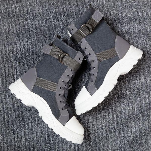 

boots high sneakers girl platform ladies canvas lace-up shoes autumn winter women's mid calf boats1, Black