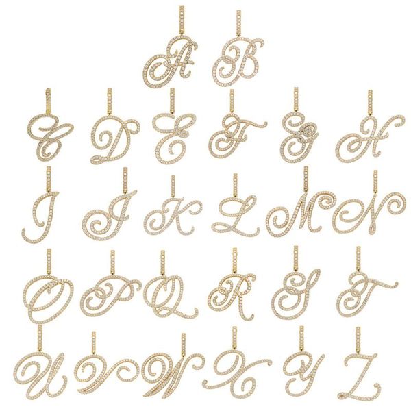 

pendant necklaces hip hop a-z cursive letters cz charm & bling cubic zirconia rope chain for men women jewelry, Silver