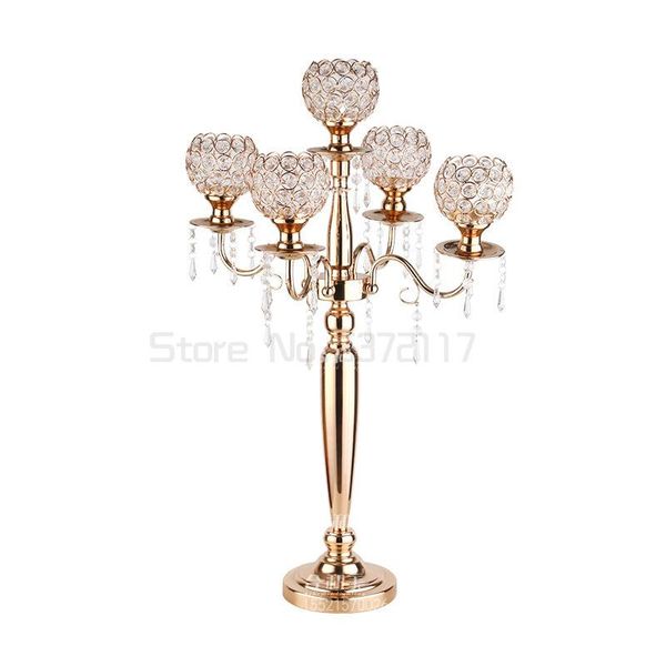 

candle holders 5-arms metal gold/ silver candelabras crystal candlesticks for wedding event centerpieces 1 pcs